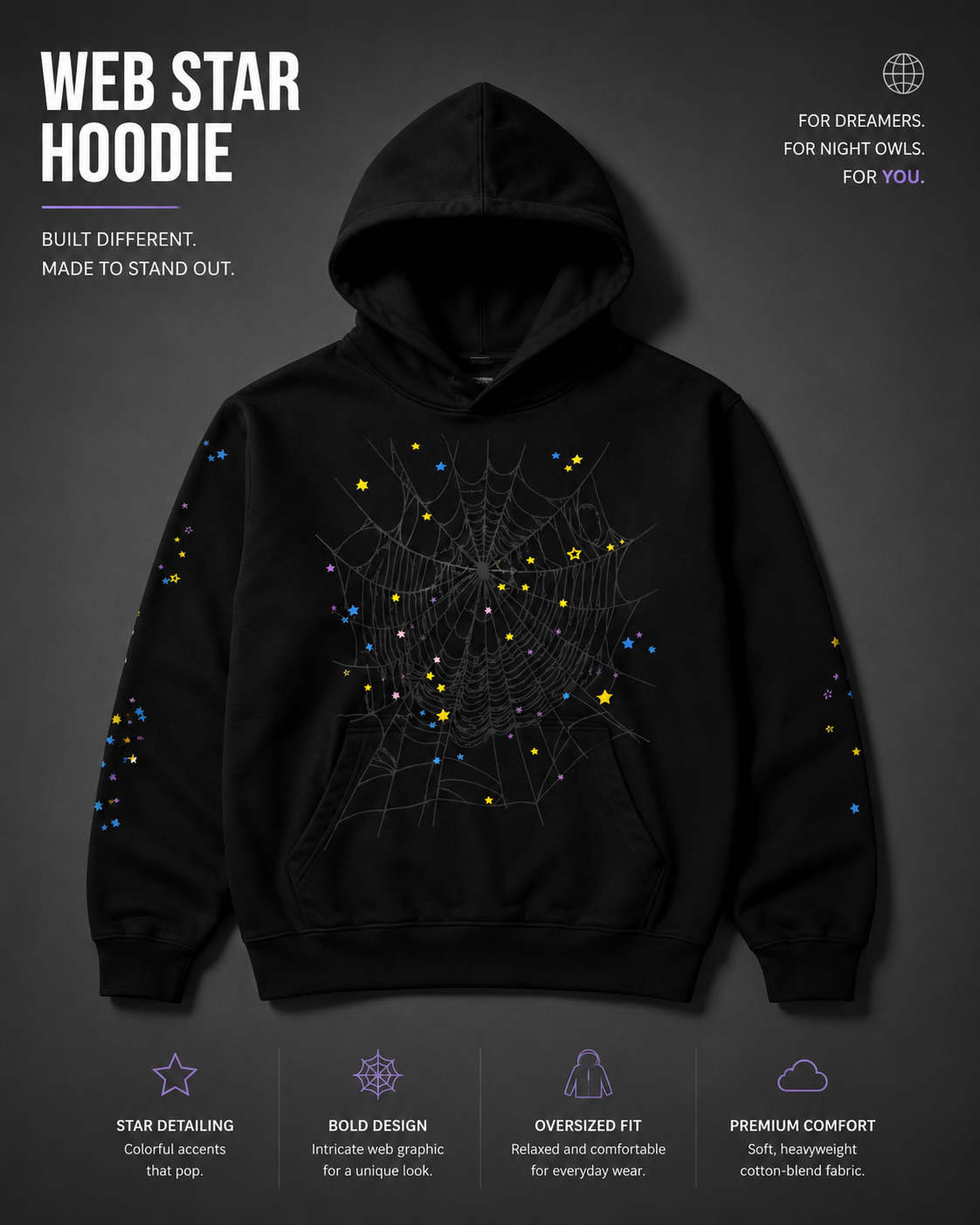 Midnight Web Star Hoodie - Best Products