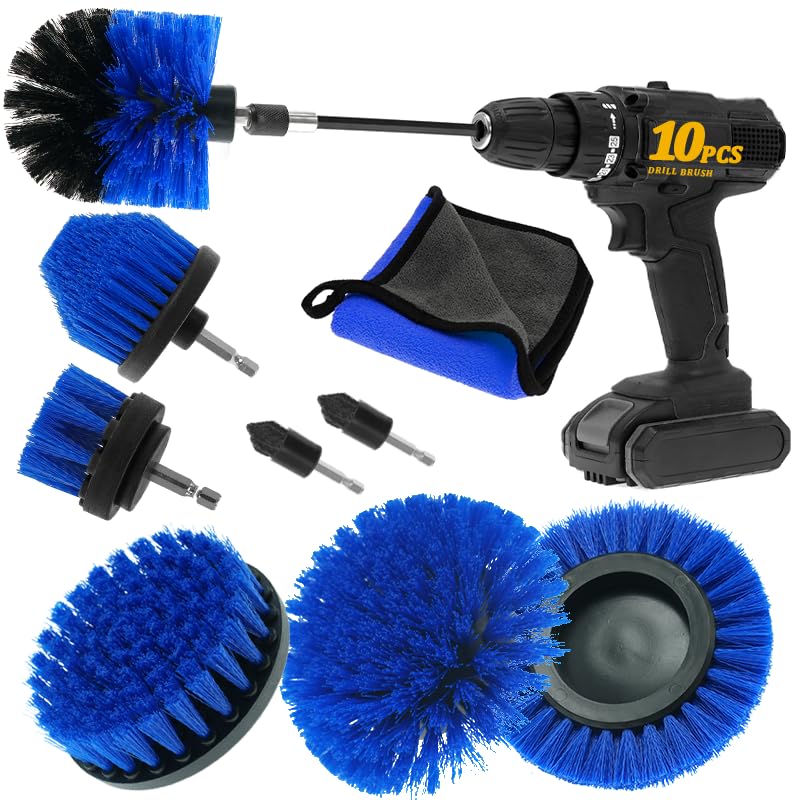 ETOUPA 10 Pcs Drill Brush Attachment Set Power Cleaning Scrub Brush Kit with Extend Long Attachment All Purpose Drill Scrub Brushes for Car Grout Floor Shower Bathroom and Kitchen (Blue) - Best Products