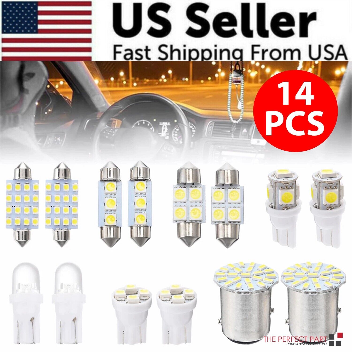 14Pcs T10 36mm LED Interior Car Accessories Kit Map Dome License Plate Lights - Best Products